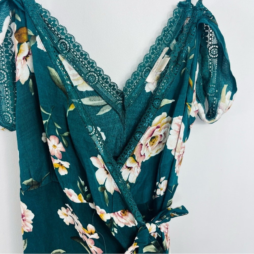 Forever 21 Green Floral Wrap Surplice High Low Dress AC12 - Picture 5 of 8